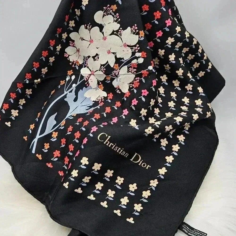 Price is FIRM* Christian Dior Black  Floral silk scarf